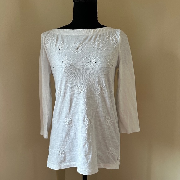 *LOFT* White Embroidered 3/4 Long Sleeve Size Small - Picture 1 of 7
